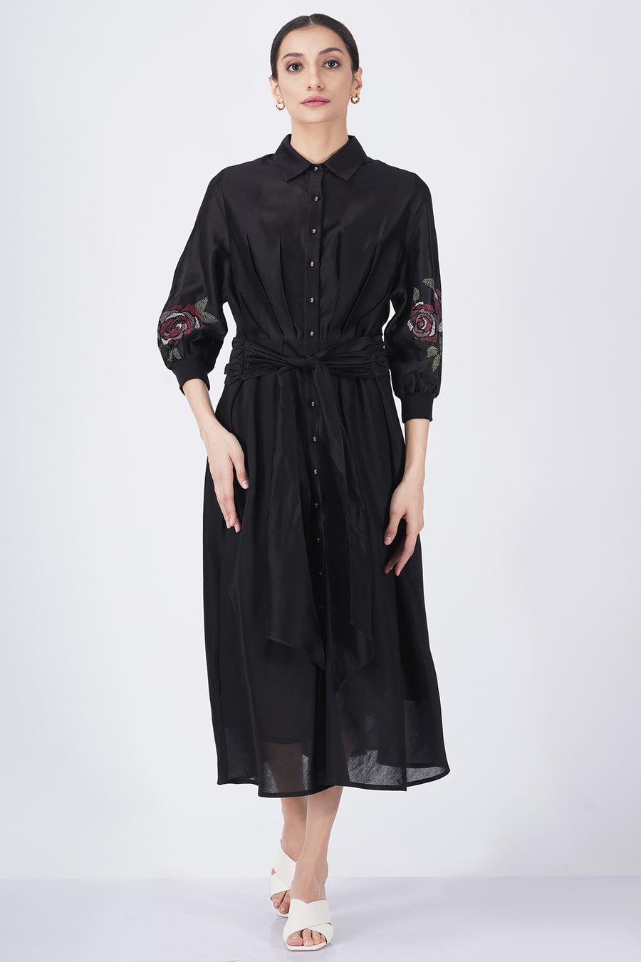 Multicolor rose printed sleeve dress