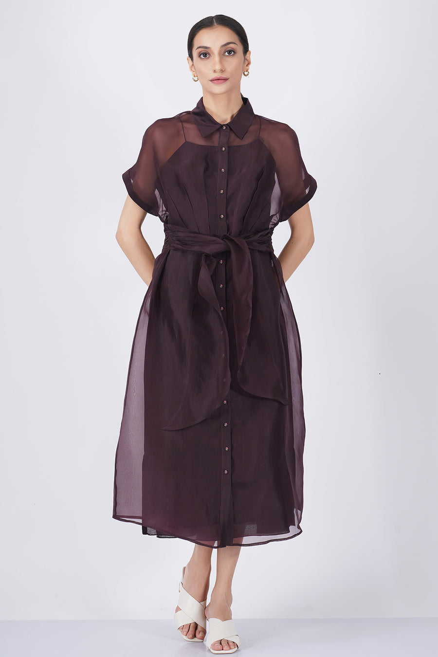 Solid strap dress with tie-up overlay dress