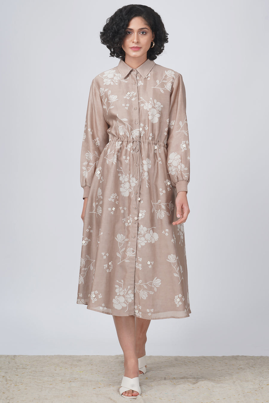 Yuri print dress in silk chanderi