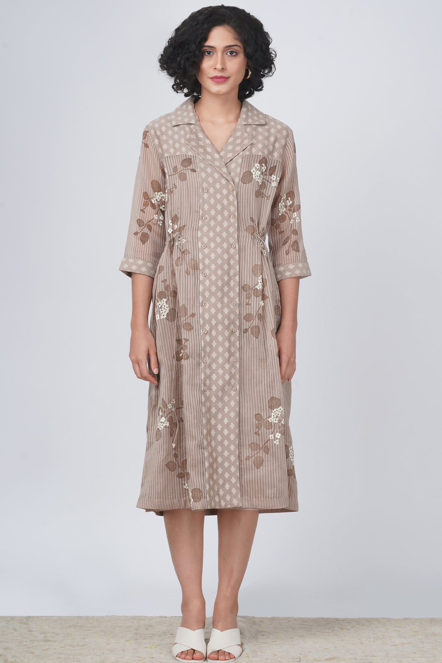 Sakura print dress in stripe organza