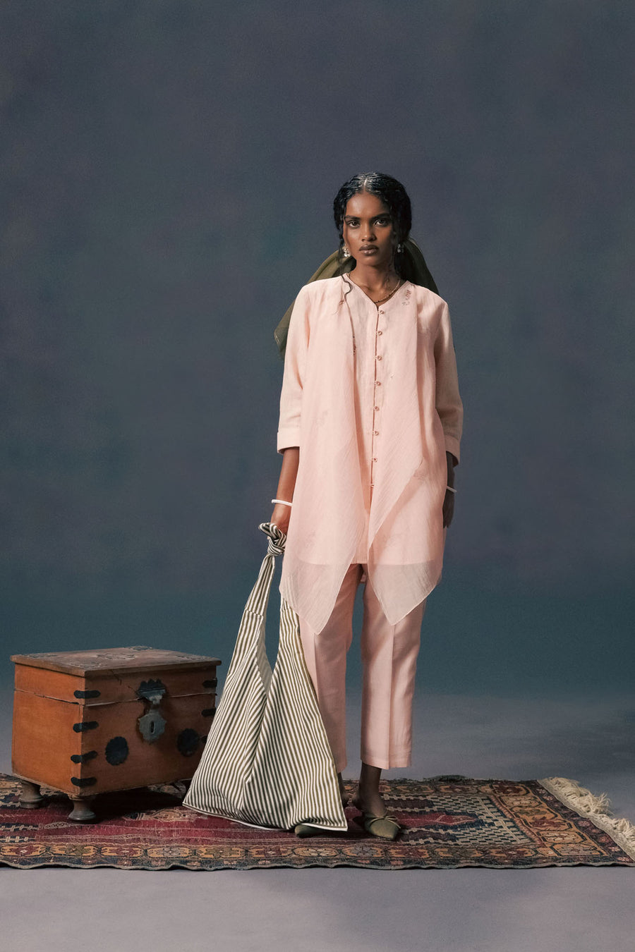 Old Rose Double Layer Shirt In Mul Chanderi