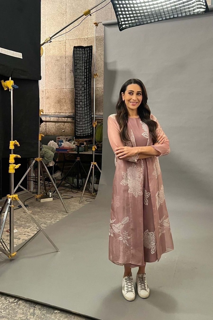 Karisma Kapoor | Lavender Organza Printed Jacket + Solid Jumpsuit
