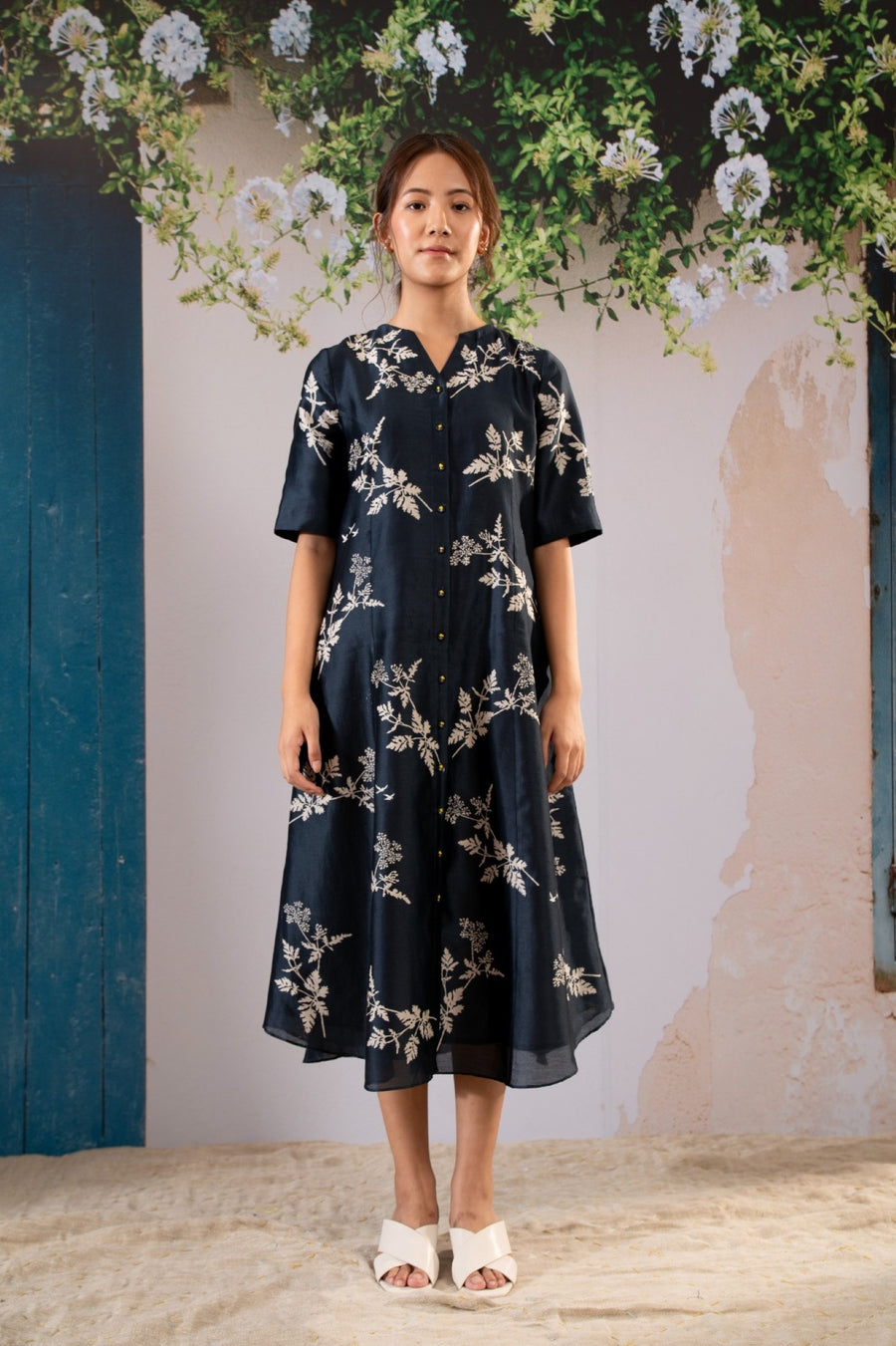 Discharge Print Shirt Dress In Chanderi