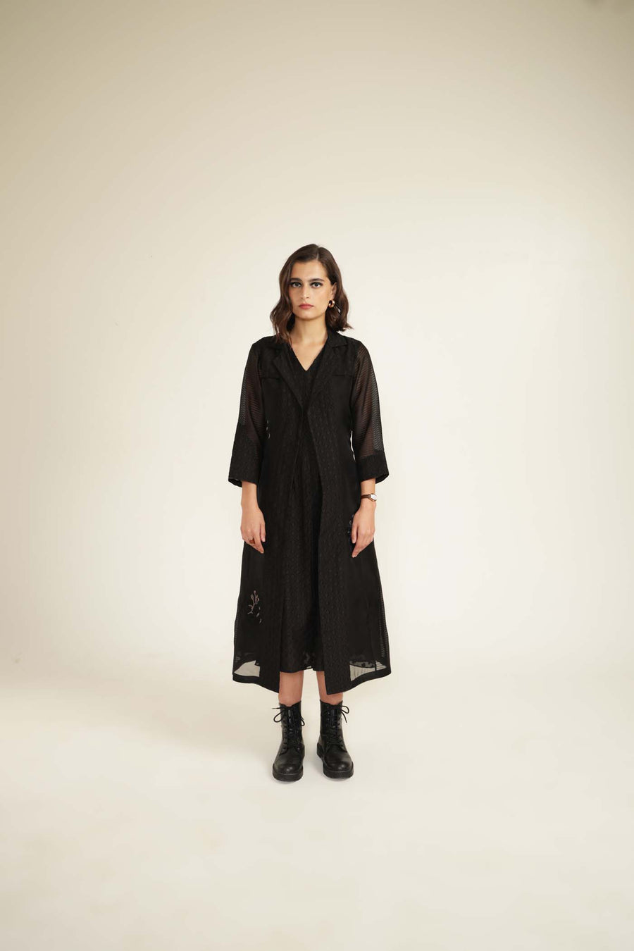 Embroided Organza Jacket with Plain Brocade Dress