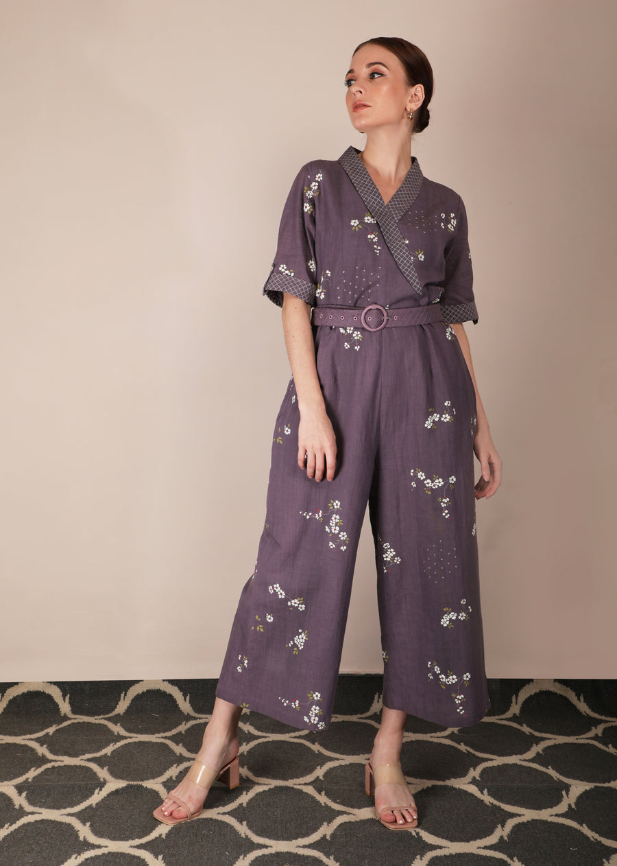 Dessert Rose Print Lavender Jumpsuit-Jumpsuit-ARCVSH by Pallavi Singh