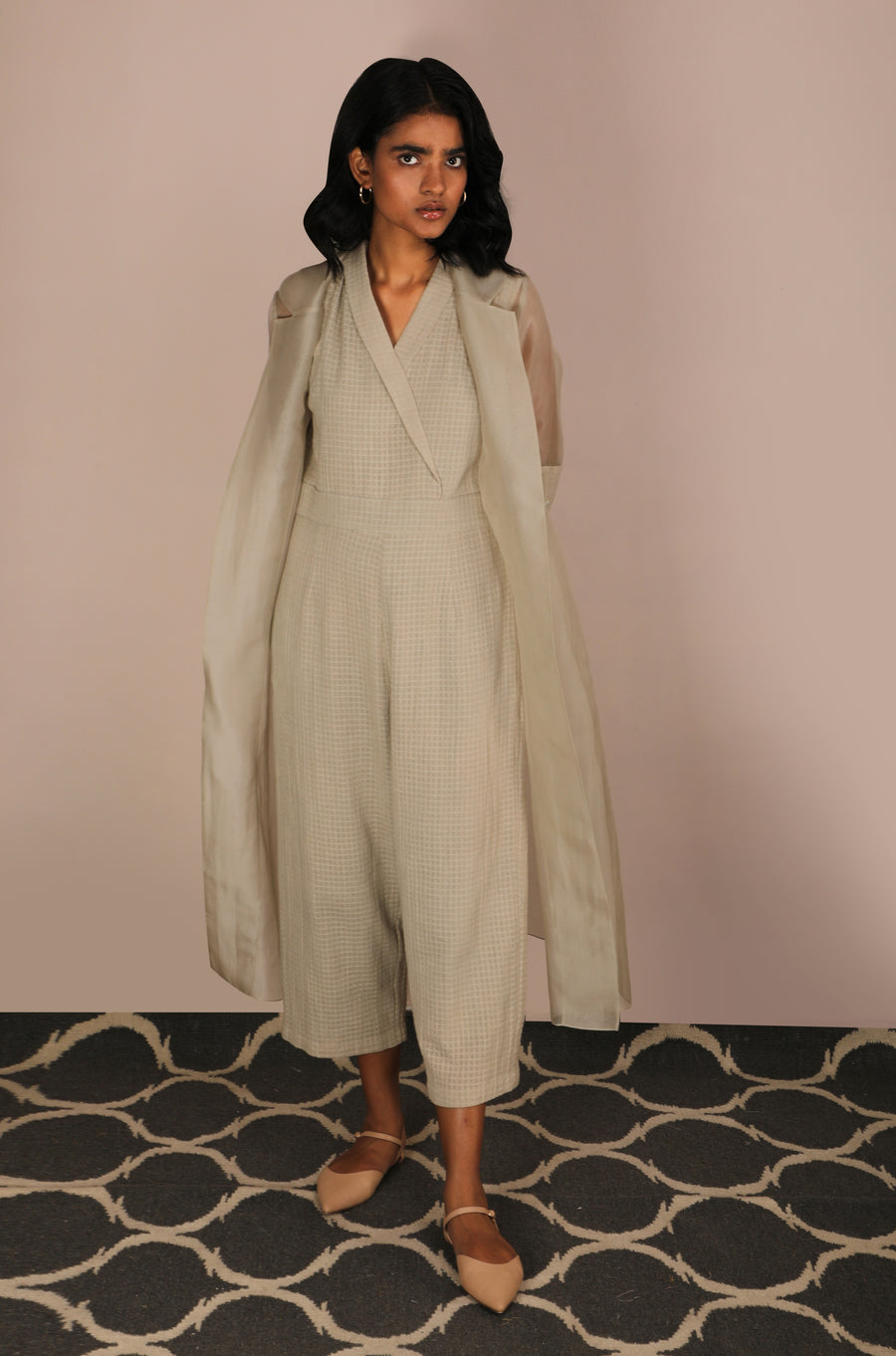 Jumpsuit And Long Organza Jacket Set-Full Set-ARCVSH by Pallavi Singh