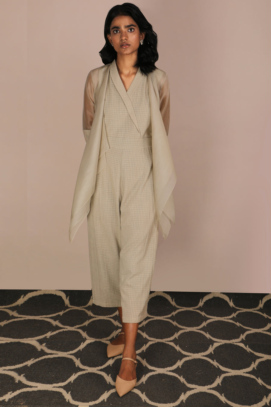Jumpsuit And Asymmetric Organza Jacket Set-Full Set-ARCVSH by Pallavi Singh
