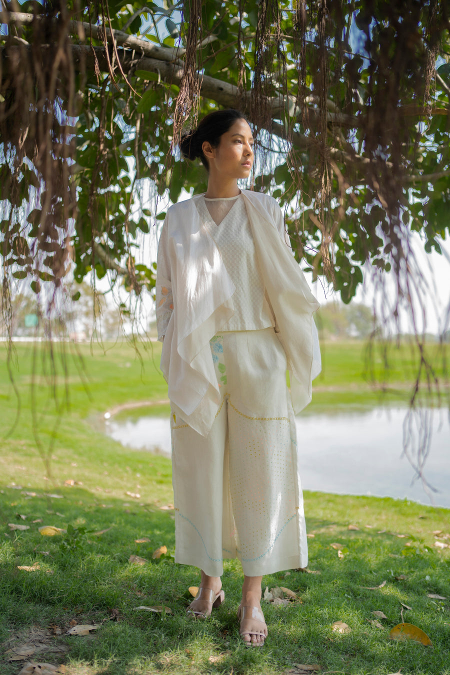 Ivory Jacket, Top and Pants-Full Set-ARCVSH by Pallavi Singh