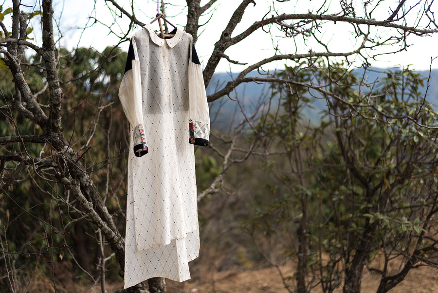 Ivory Back Yoke Embroidered Tunic-Tunic-ARCVSH by Pallavi Singh