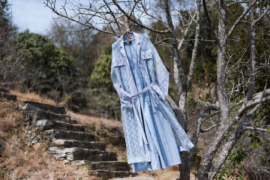 Blue Canopy Print Denim Jumpsuit With Jacket-Full Set-ARCVSH by Pallavi Singh