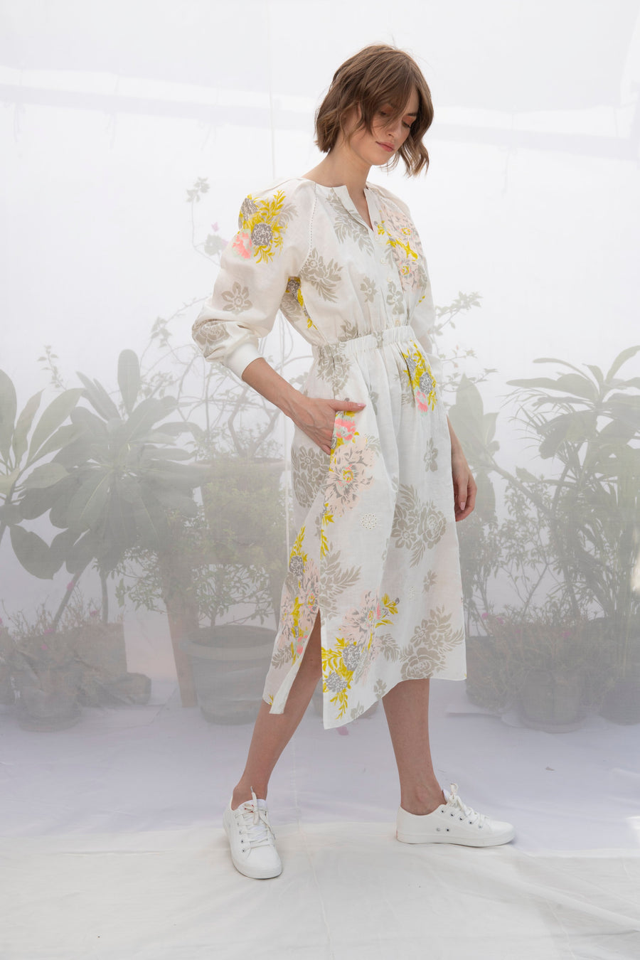 Ivory Roses Print Dress-Dress-ARCVSH by Pallavi Singh