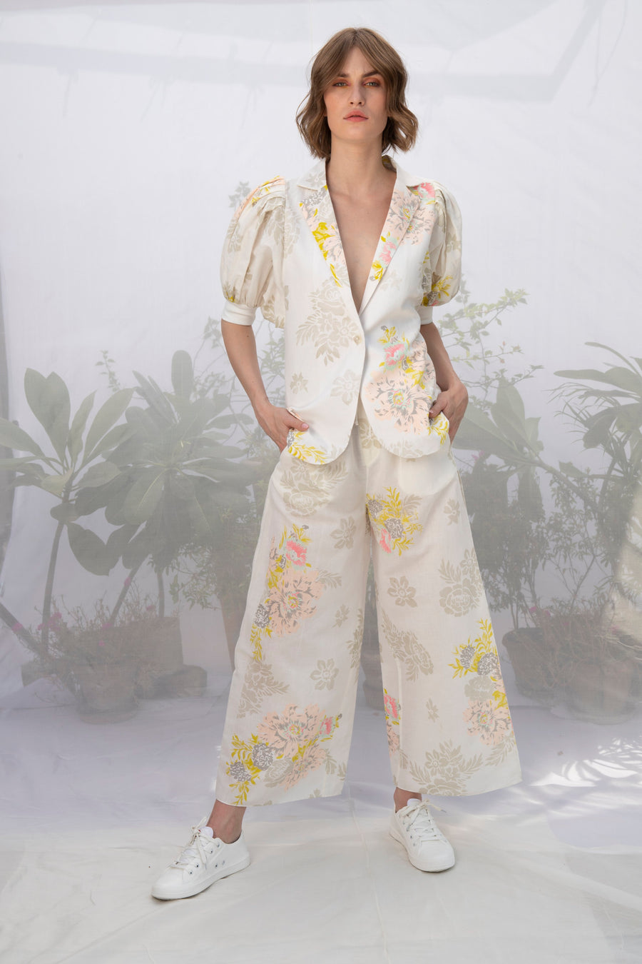 Ivory Roses Print Pants-Pants-ARCVSH by Pallavi Singh