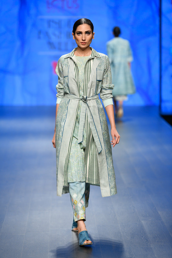 Ivory/Green Stripe Tunic-Tunic-ARCVSH by Pallavi Singh