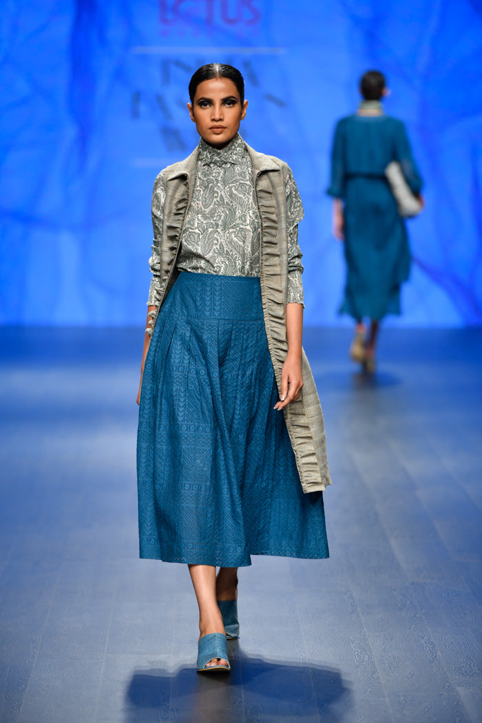Green Turtle Neck Paisley Print Top-Top-ARCVSH by Pallavi Singh