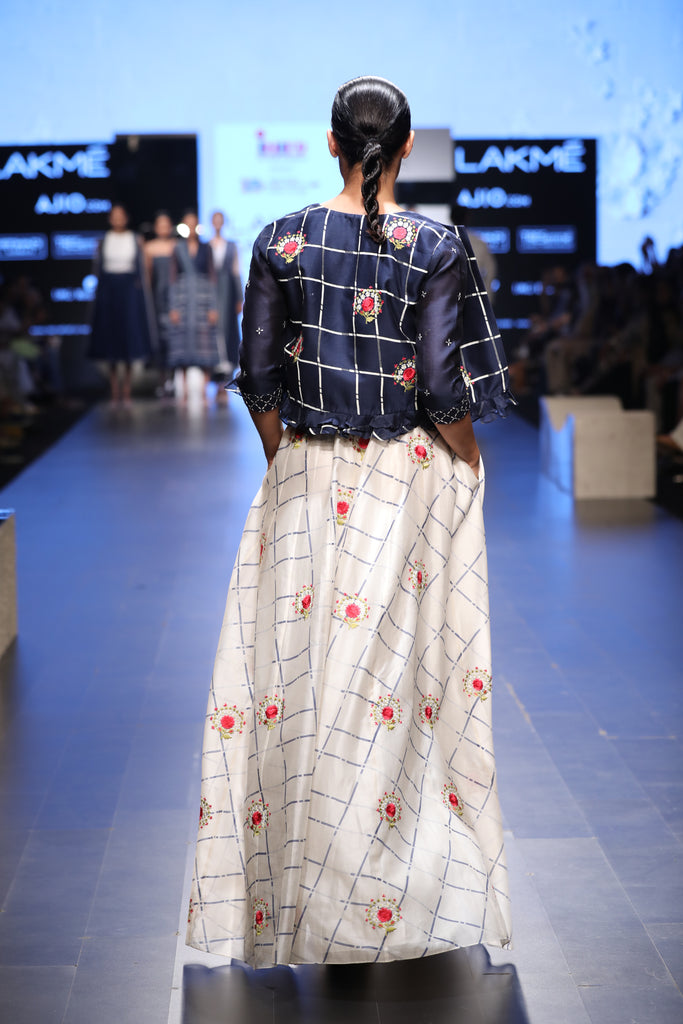 Checks and Roses Flare Skirt-Skirt-ARCVSH by Pallavi Singh