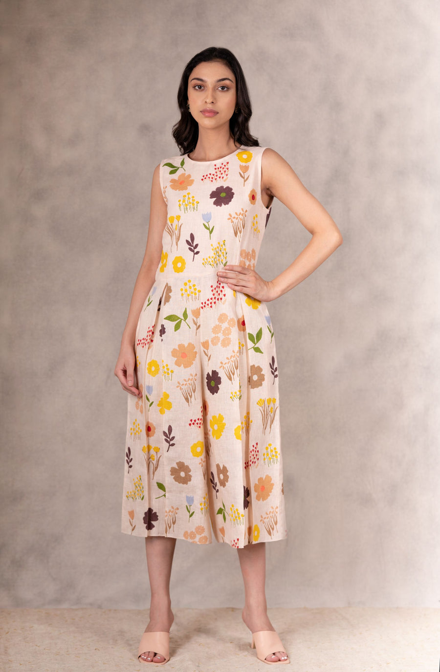 All Over Hand Block Print Jumpsuit-Jumpsuit-ARCVSH by Pallavi Singh