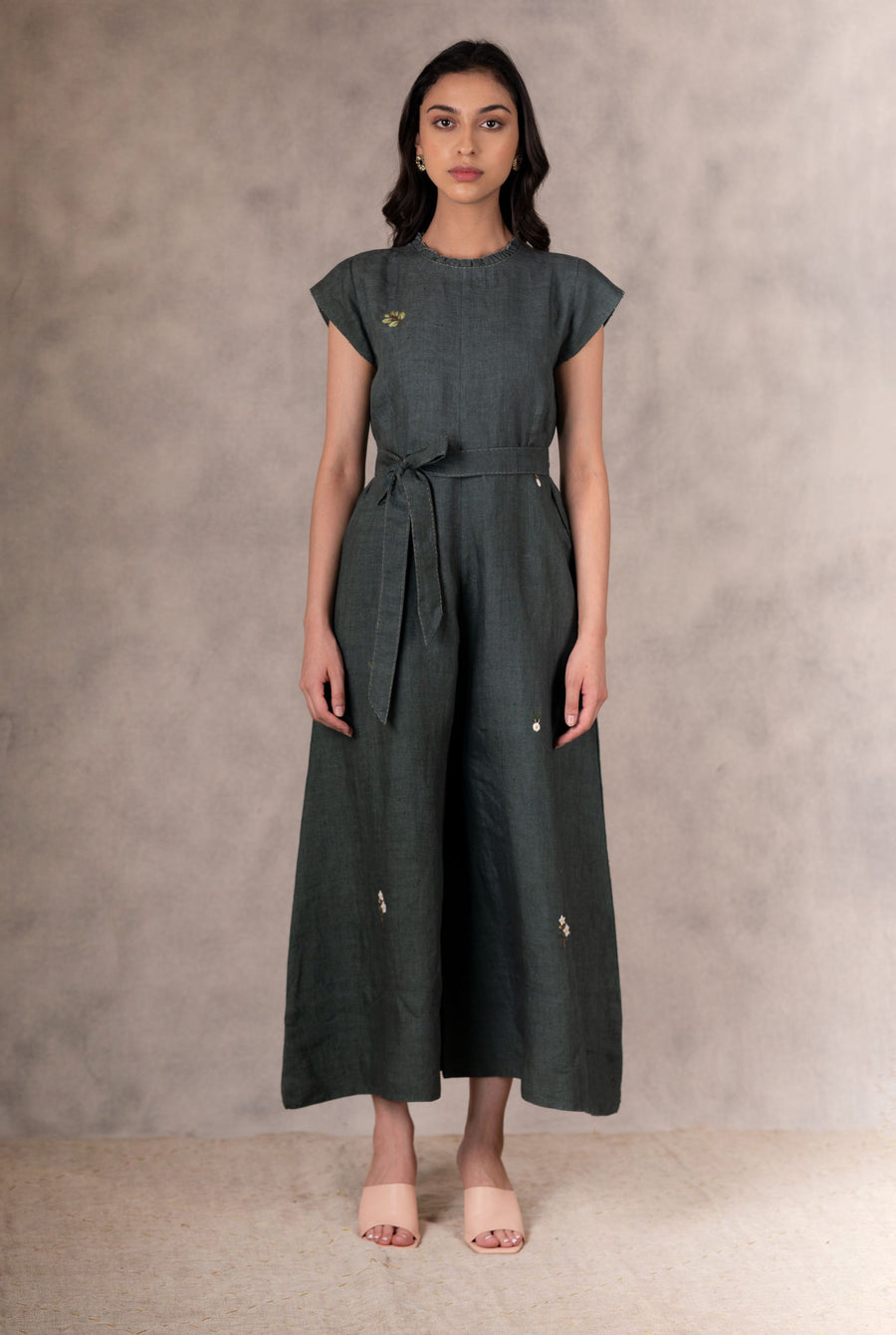 Forest Green Hand Embroidered Jumpsuit-Jumpsuit-ARCVSH by Pallavi Singh