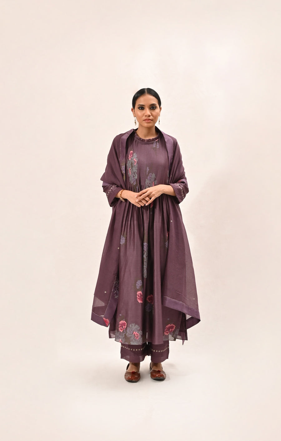 Lavender Desert Rose Printed Empire Line Kurta Set-Full Set-ARCVSH by Pallavi Singh