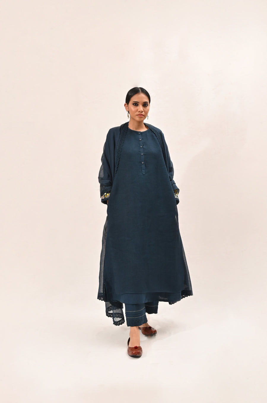 Indigo a Line Layered Kurta Set-Full Set-ARCVSH by Pallavi Singh