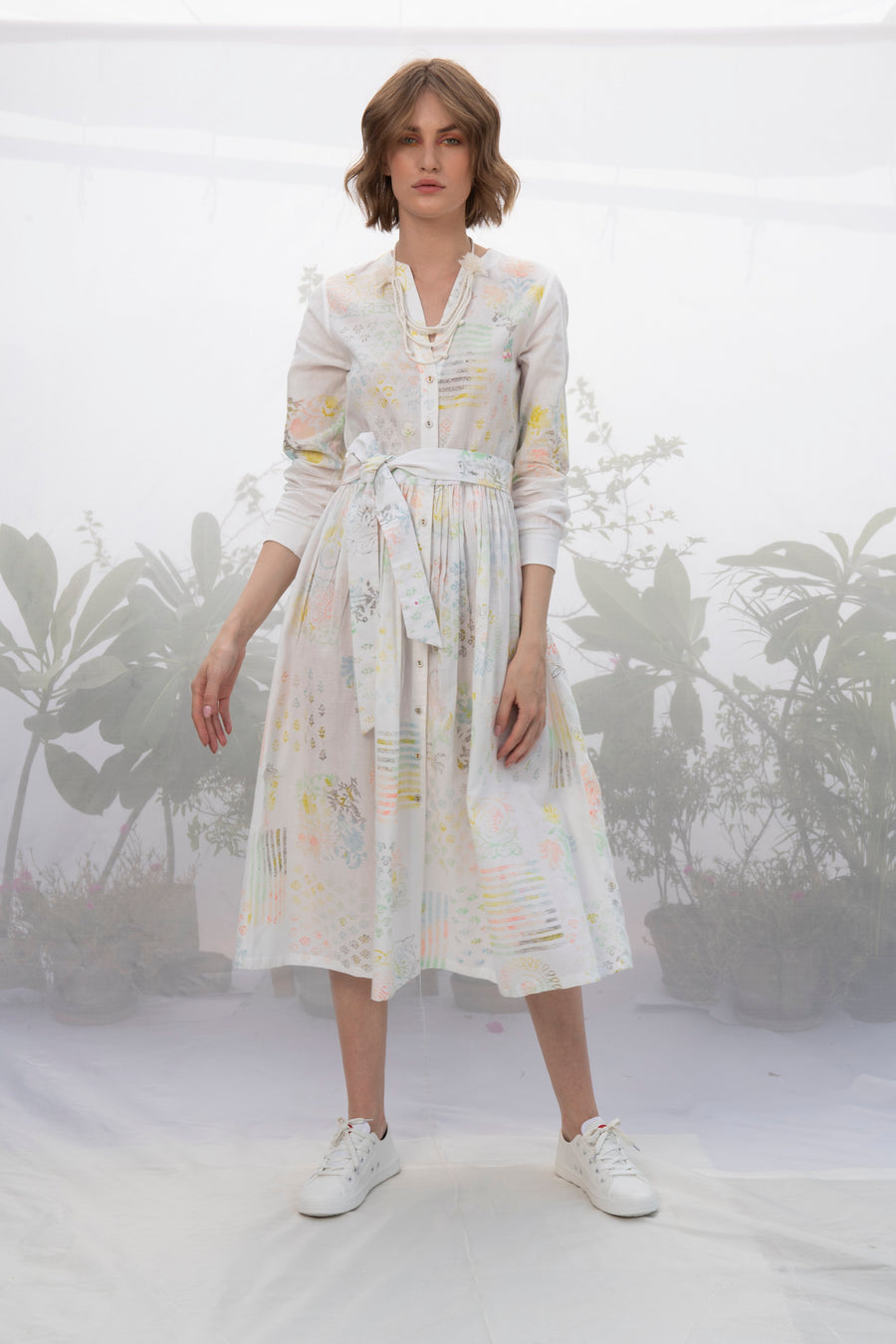 Ivory Hand Block Printed Dress-Dress-ARCVSH by Pallavi Singh