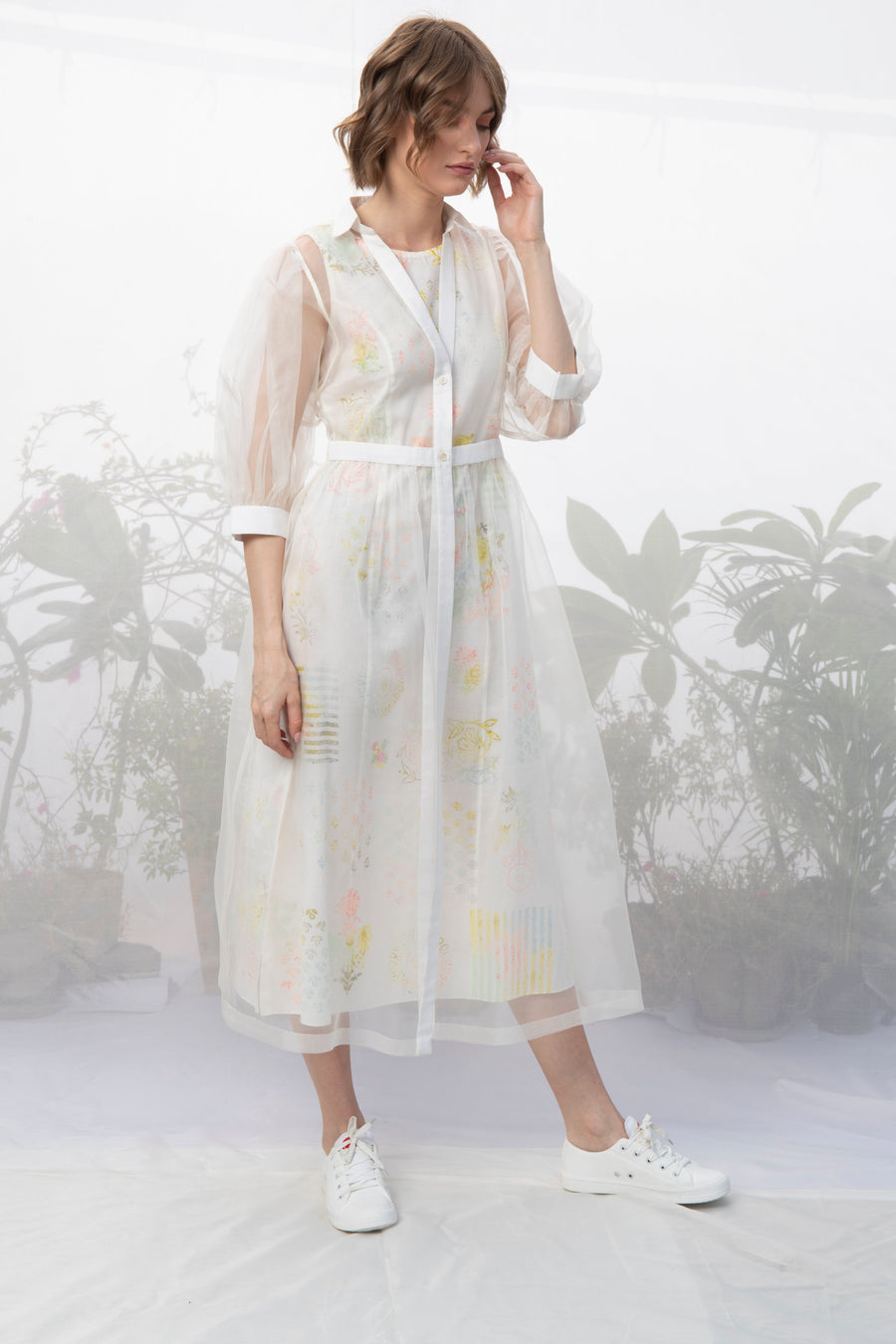 Ivory Hand Block Printed Double Layer Dress-Dress-ARCVSH by Pallavi Singh