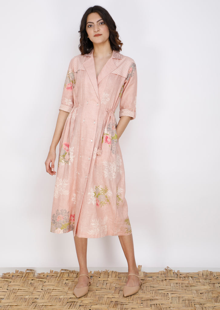 Roses Print Linen Shirt Dress-Dress-ARCVSH by Pallavi Singh