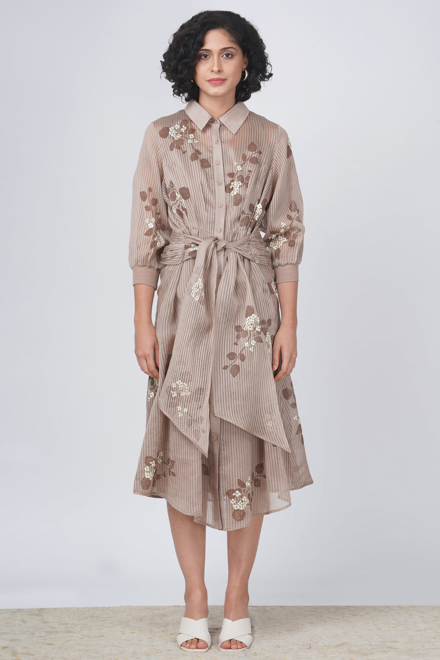 Sakura print tie up dress