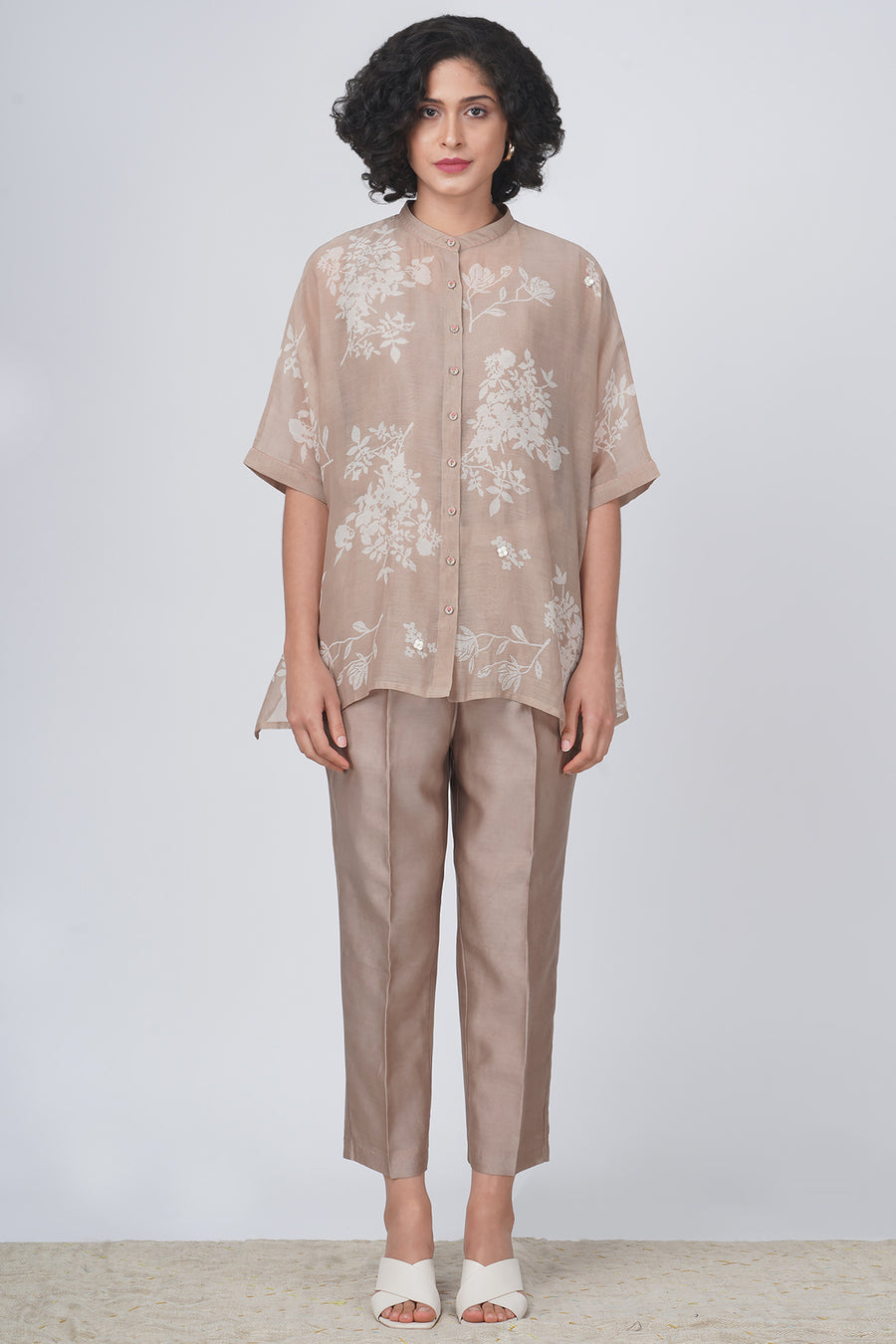 Yuri print cotton chanderi kaftan top and silk chanderi pant
