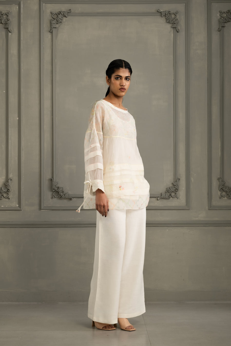 Ivory Top In Mul Chanderi With Embroidery