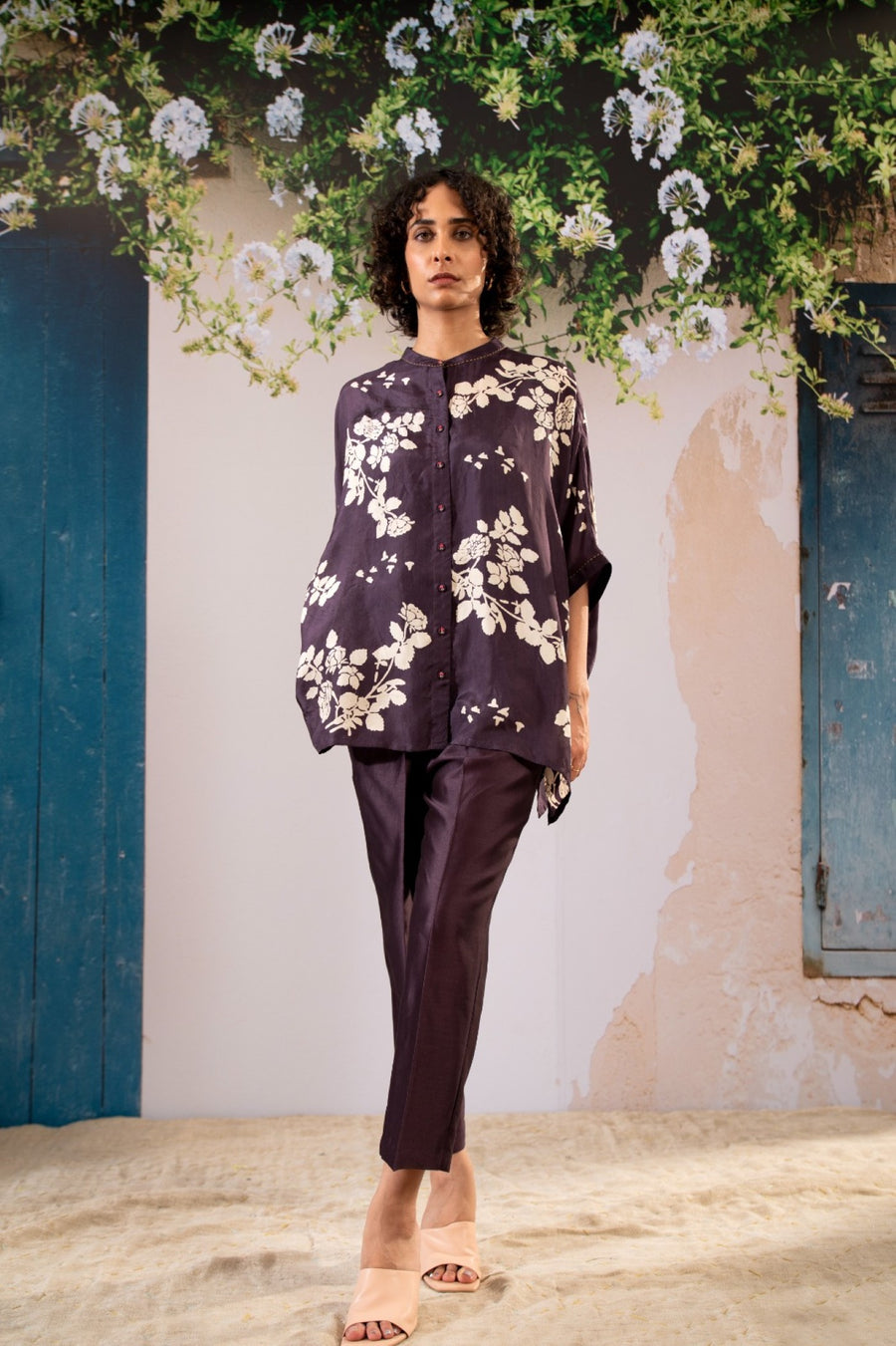 Discharge Print  Kaftan Top And Pant Set Silk And Chanderi