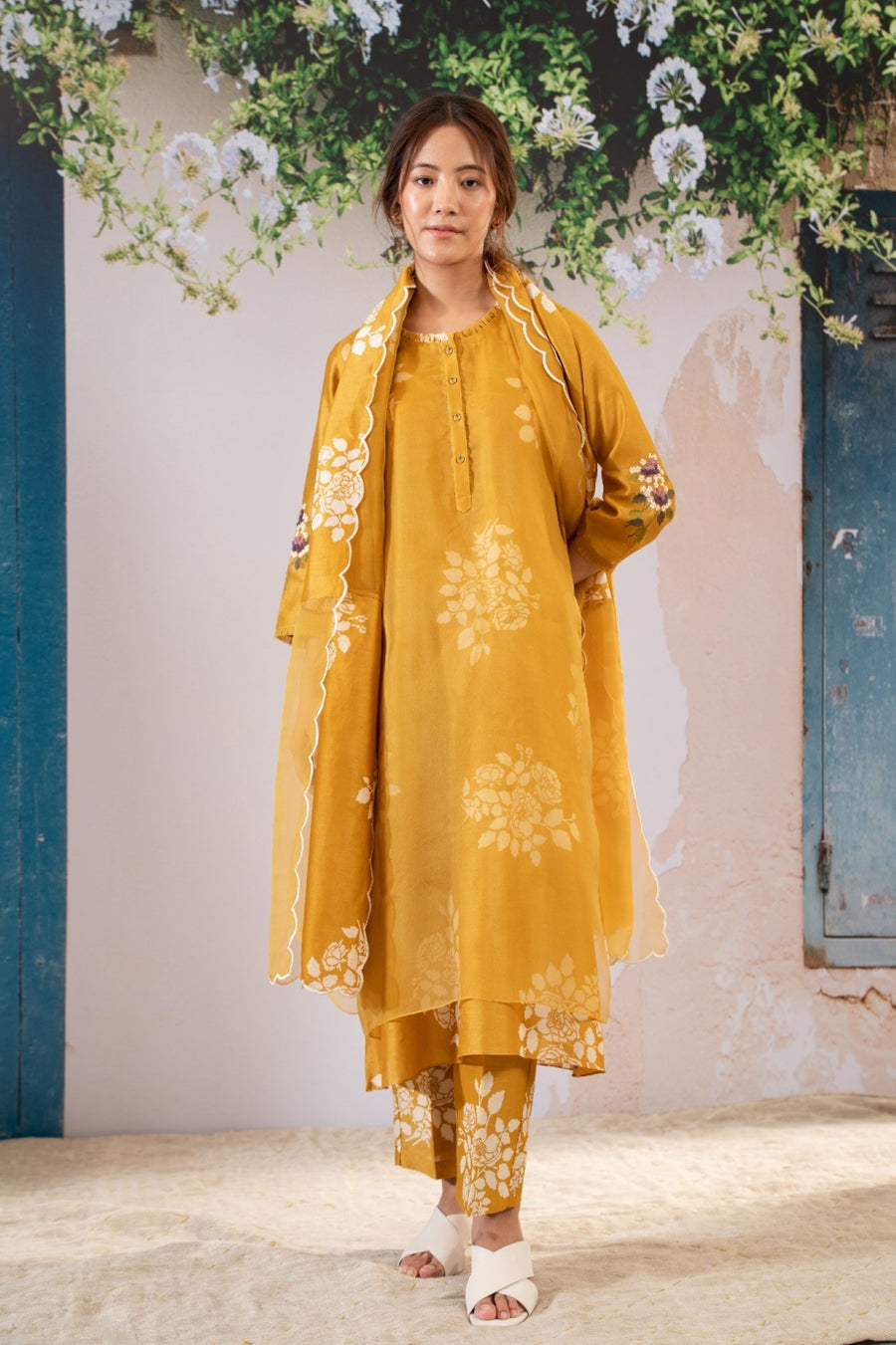 Discharge Print Ochre Kurta Set