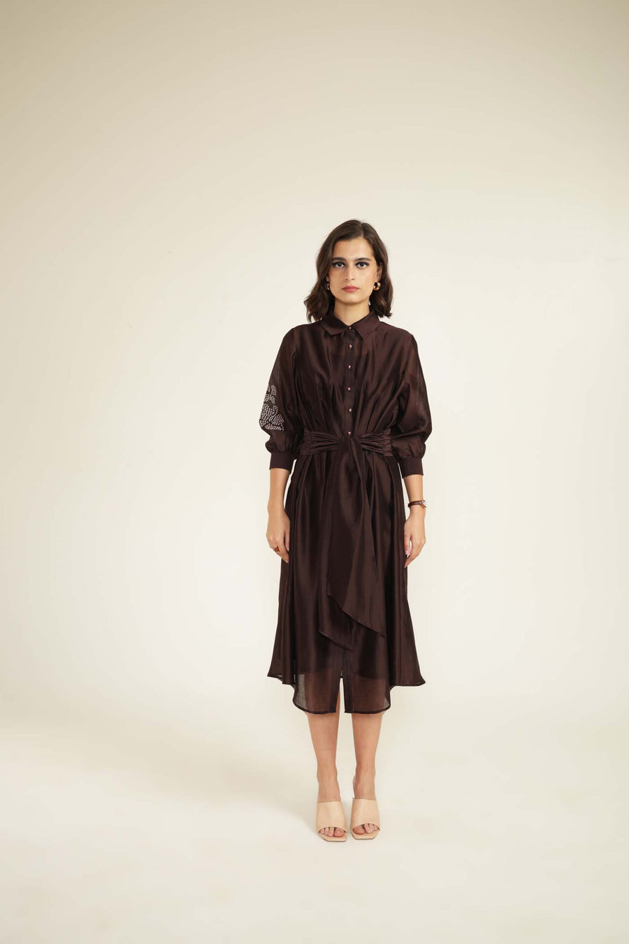 Grape Tie Up Dress with Hand Embroidery