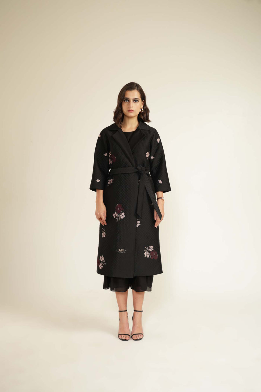 Solid Jumpsuit with Embroided Quilted Jacket