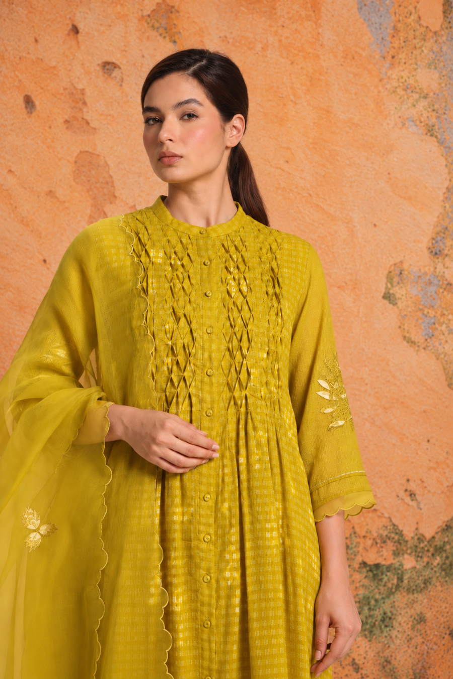 Pankhuri Leaf Green Tunic, Pant & Dupatta Set