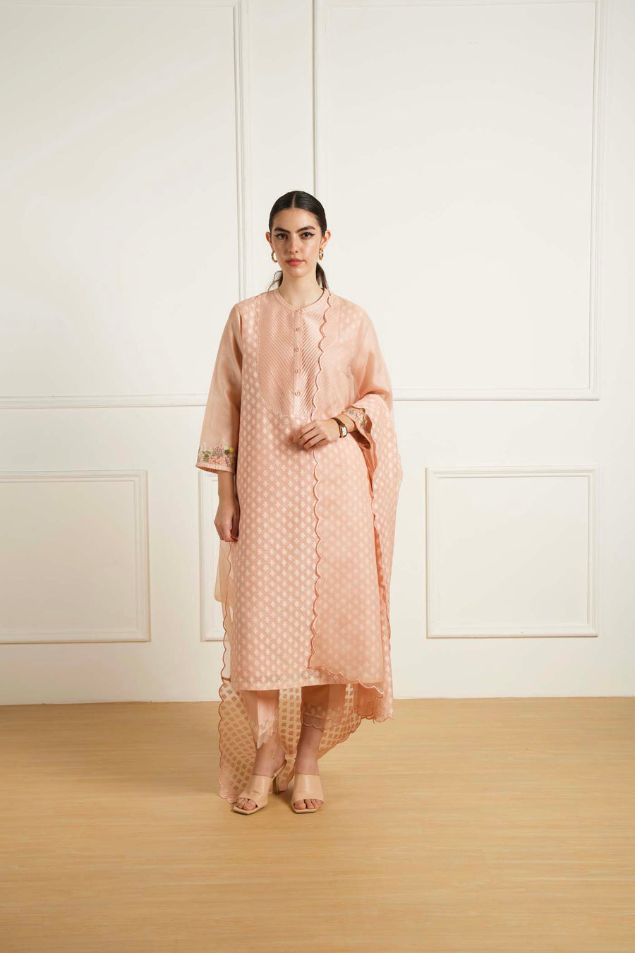 Old Rose Tunic In Brocade With Silk Chanderi Pants