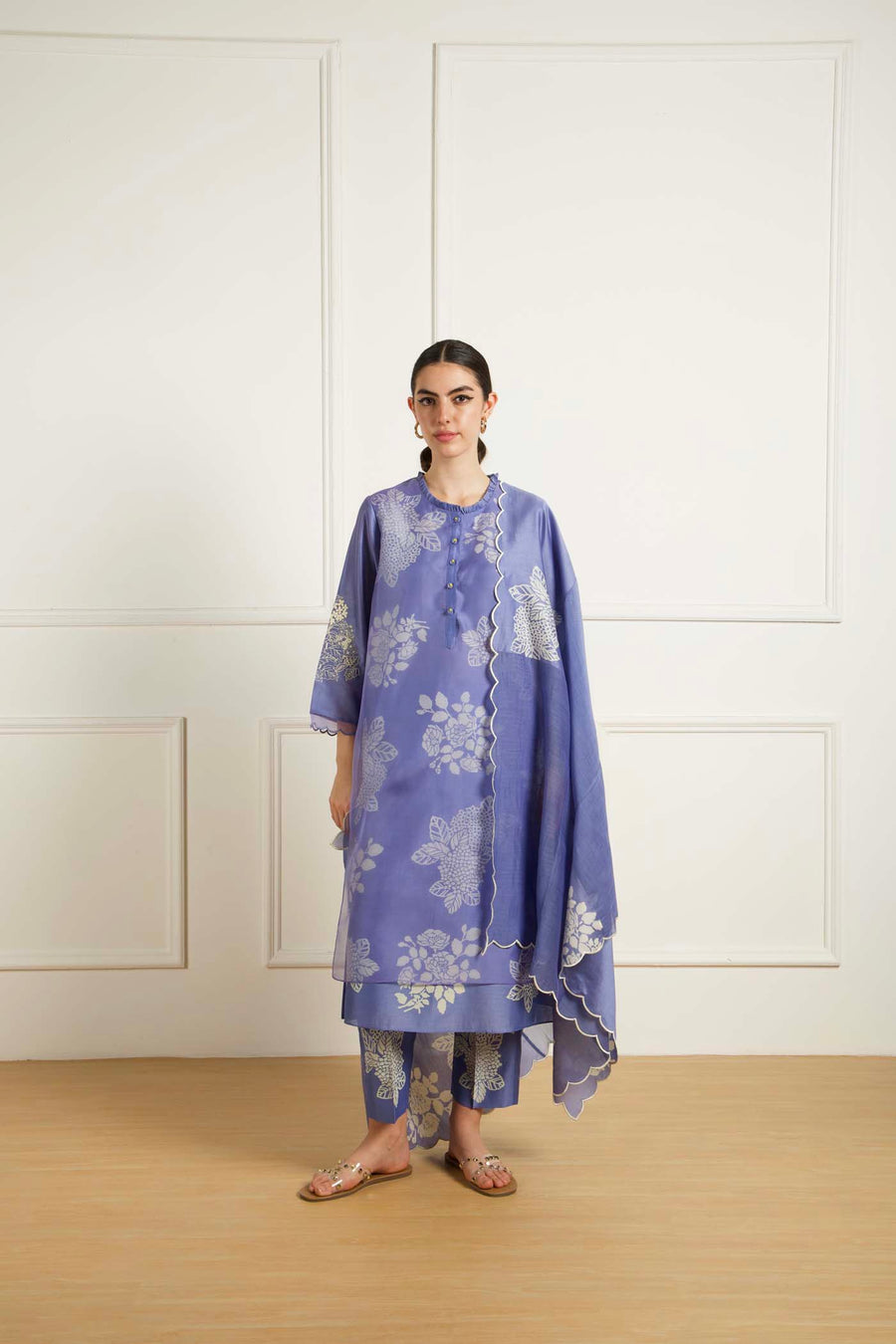 Twilight Double Layer Tunic In Silk Chanderi And Printed Pants In Silk Chanderi