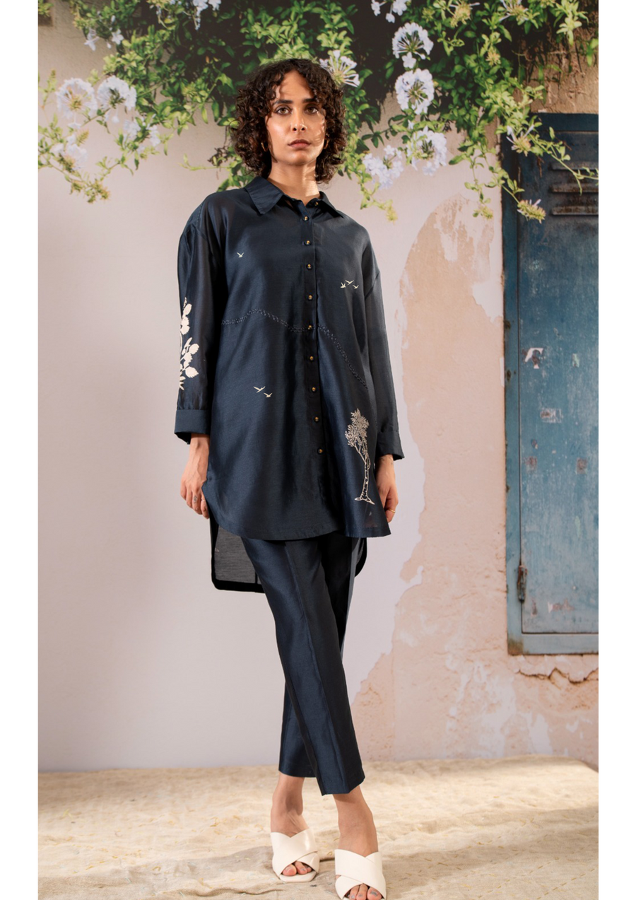 Discharge Print  Oversized Shirt And Pant Set In Chanderi