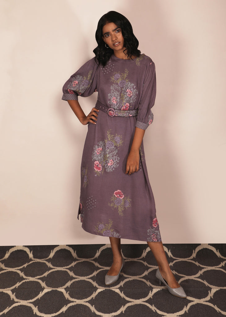 Dessert Roses Print Lavender Dress-Dress-ARCVSH by Pallavi Singh