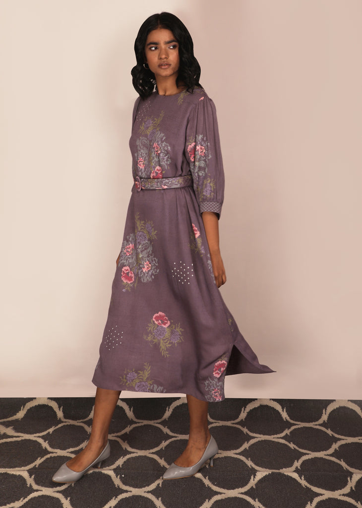 Dessert Roses Print Lavender Dress-Dress-ARCVSH by Pallavi Singh