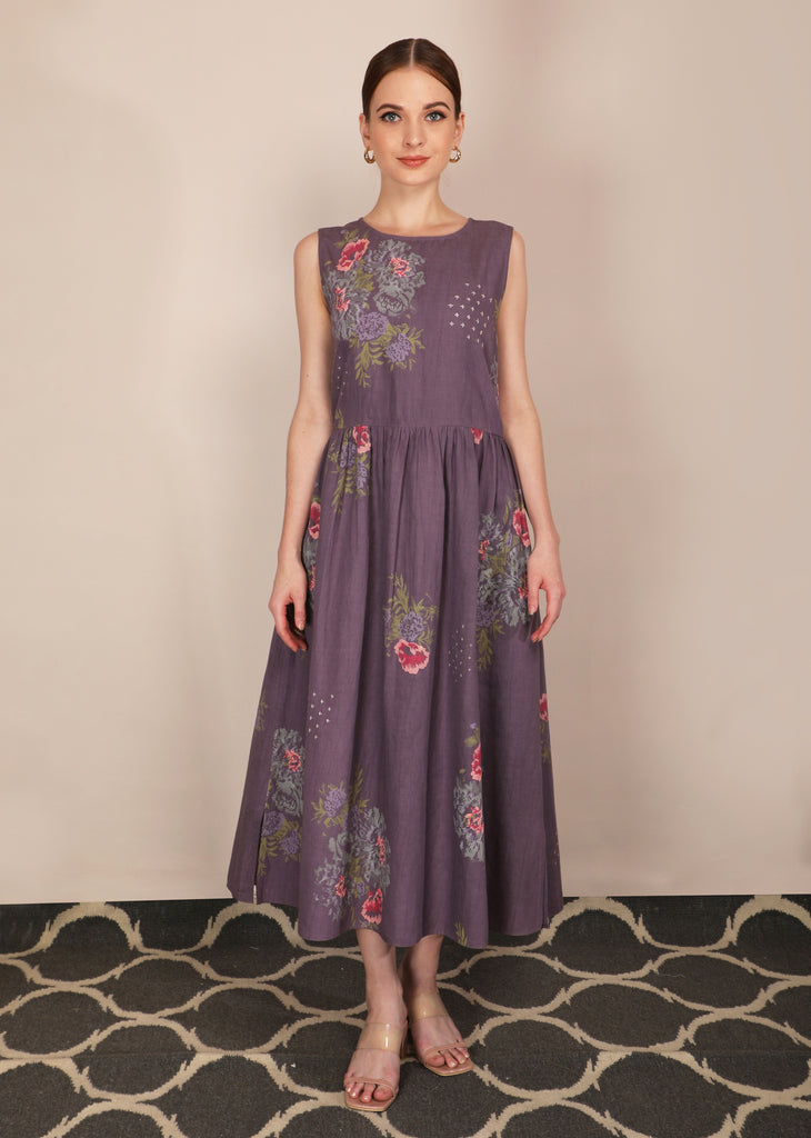 Dessert Rose Print Lavender Dress With Embroidered Jacket-Full Set-ARCVSH by Pallavi Singh