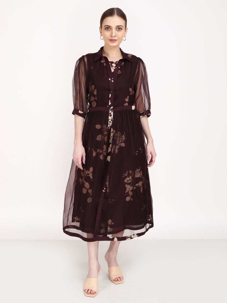 Petal Printed Slip Dress with Organza Overlay