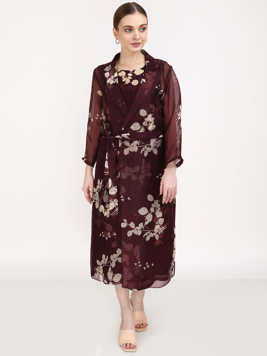 Petal Printed Slip Dress with Petal Printed Jacket