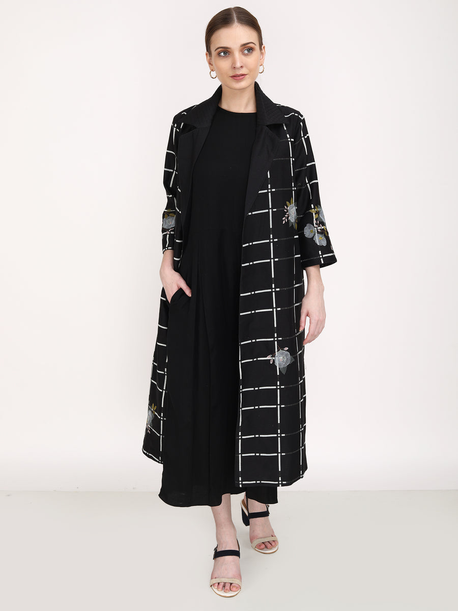 Solid Jumpsuit with Checks & Roses Jacket