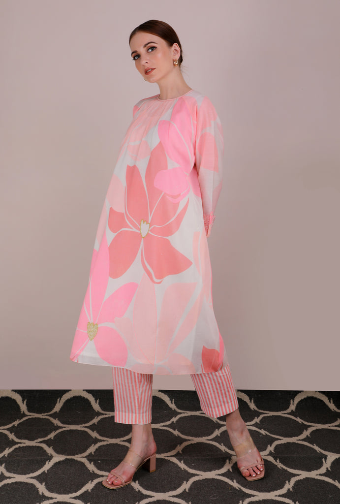 Pink Lotus Embroidered Tunic-Tunic-ARCVSH by Pallavi Singh