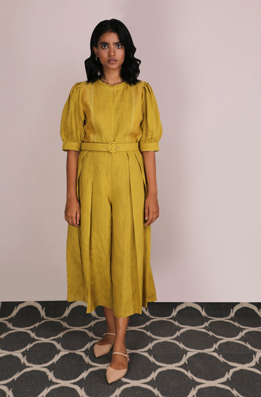 Cherry Blossom Ochre Embroidered Jumpsuit-Jumpsuit-ARCVSH by Pallavi Singh