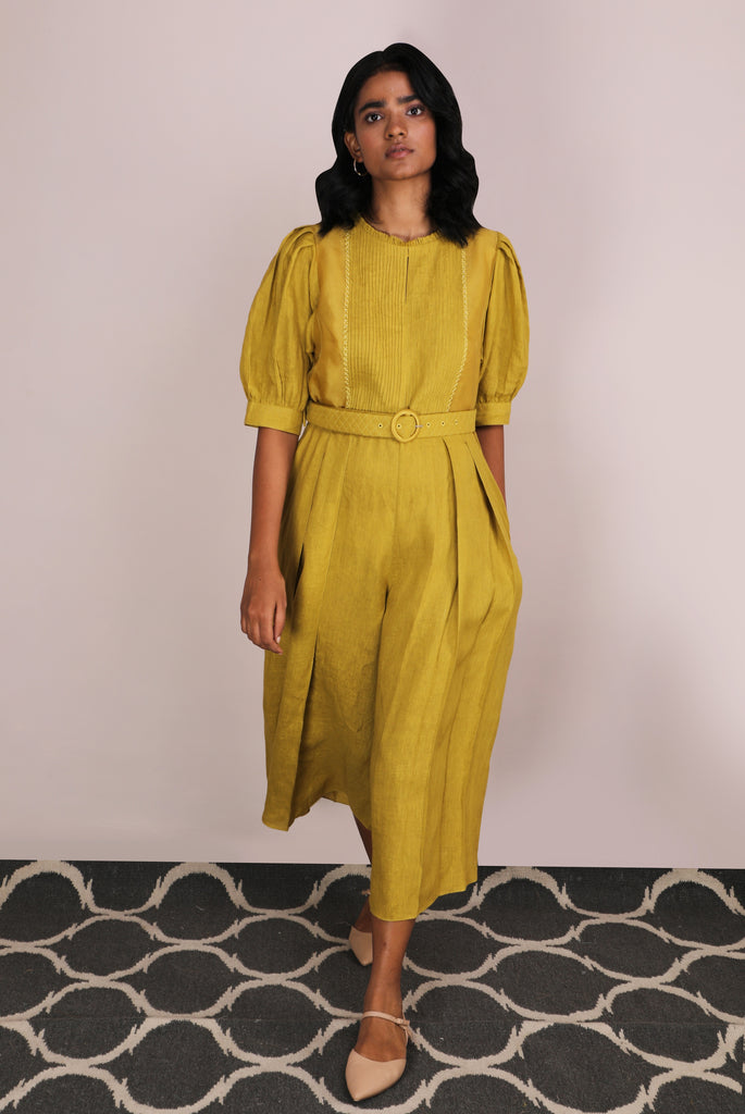 Cherry Blossom Ochre Embroidered Jumpsuit-Jumpsuit-ARCVSH by Pallavi Singh