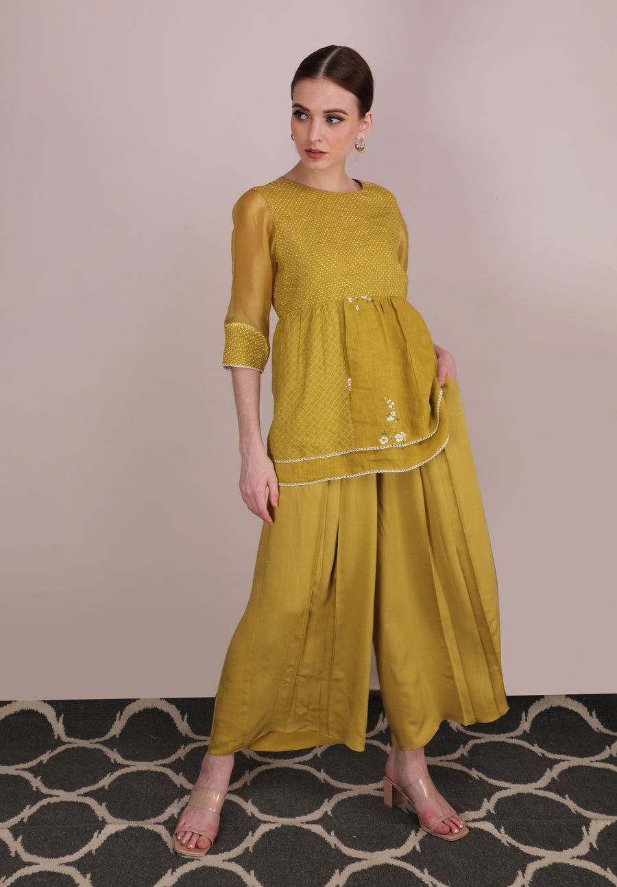 Cherry Blossom Multi Print Top With Ochre Culottes-Full Set-ARCVSH by Pallavi Singh