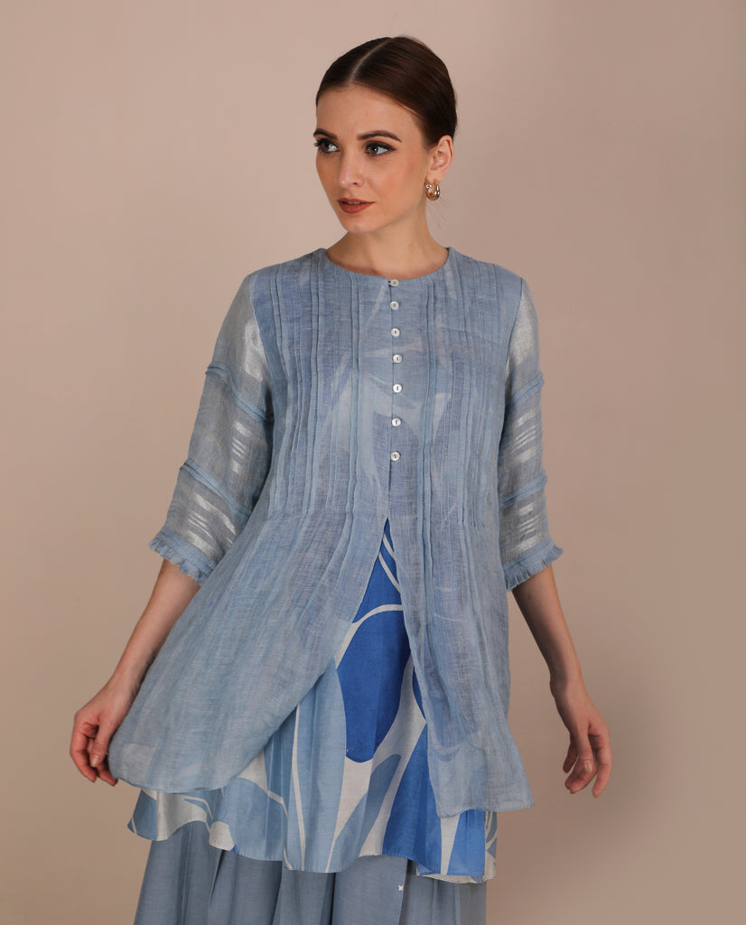 Blue Denim Embroidered Culottes-Top-ARCVSH by Pallavi Singh