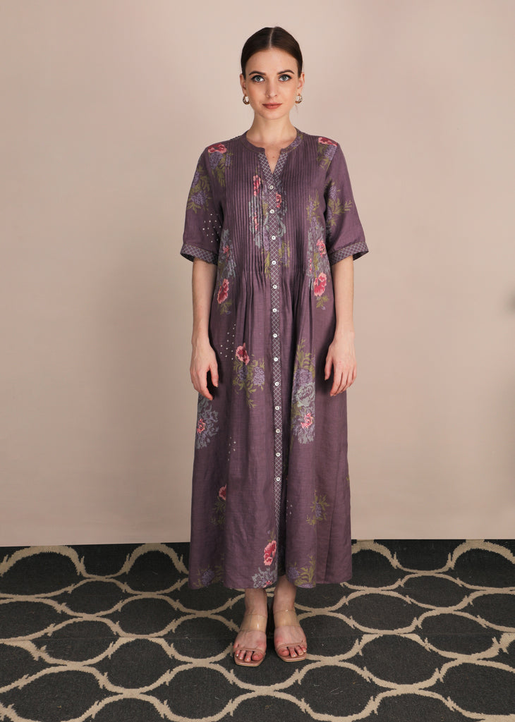 Dessert Rose Print Lavender Dress Without Belt-Dress-ARCVSH by Pallavi Singh