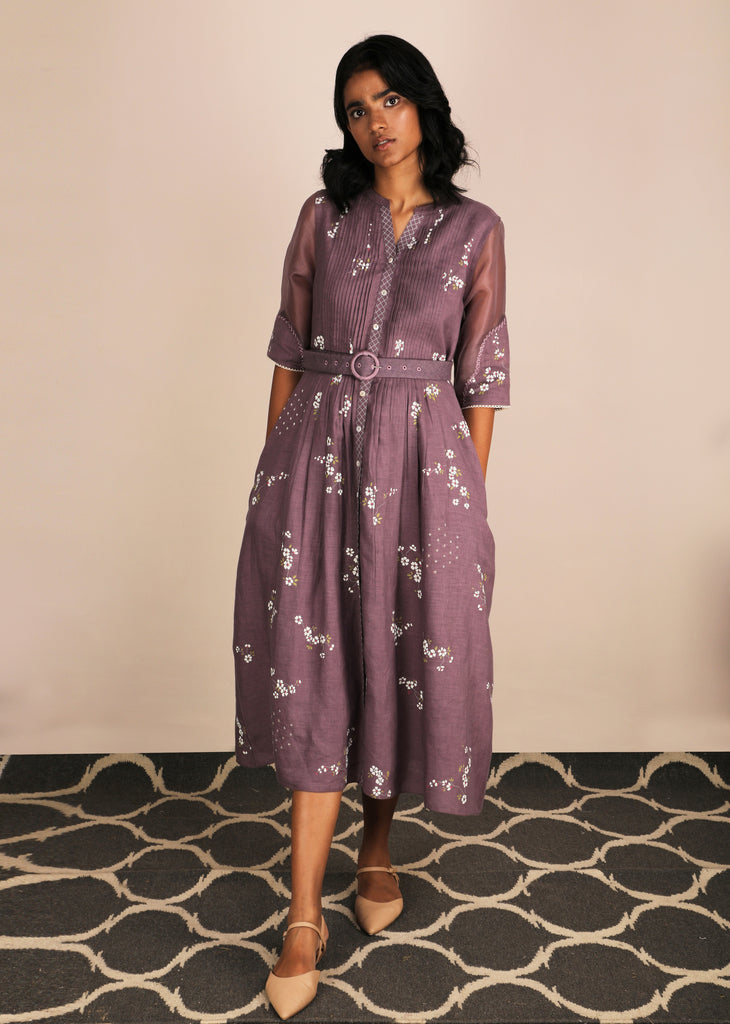Cherry Blossom Lavender Dress With Belt-Dress-ARCVSH by Pallavi Singh